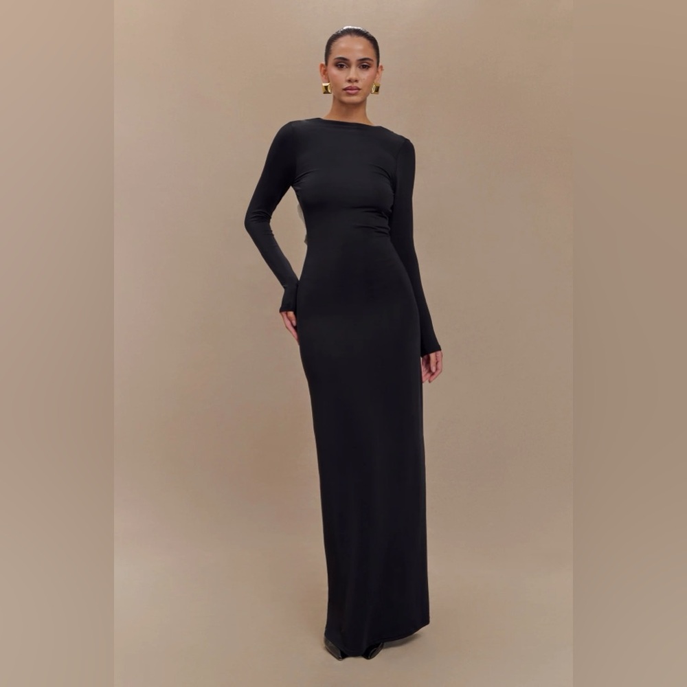 Meshki Black Sheath Dress with Bell Sleeves